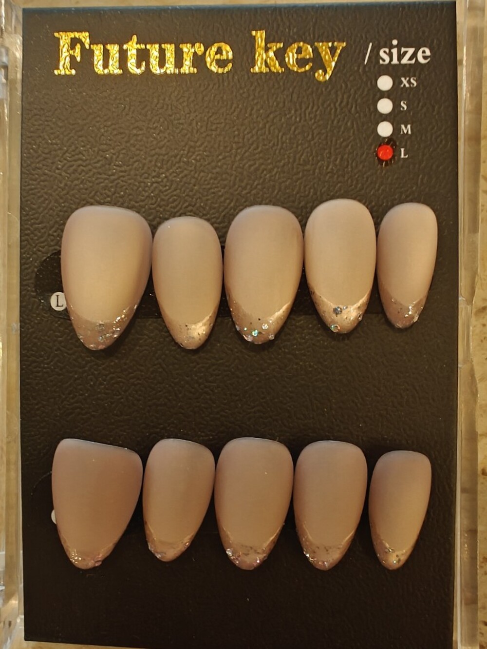 Nude Pink Press-On Nails with Glitter Accent